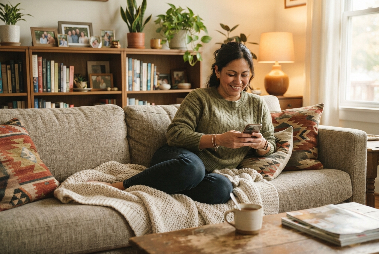 A family member checking on a loved one's wellbeing remotely